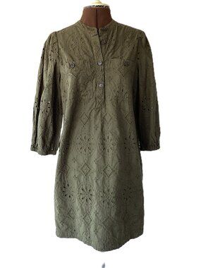 Olive Cotton Eyelet Shirtdress